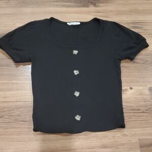 Caution To The Wind Elegant Black Ribbed Tee